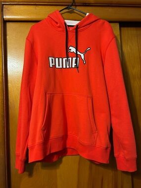 Puma Bright Red Hoodie with White Logo and Black Drawstrings